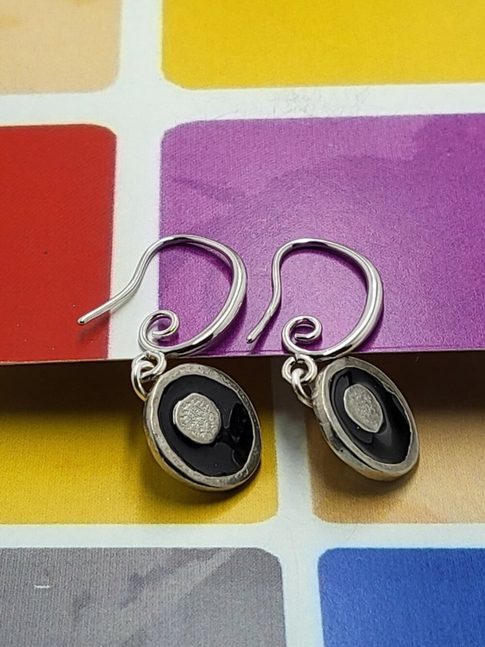 Earrings with vintage Todd Oldham Buttons 90s silver tone
